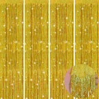 Picoway 4 Pack Gold Foil Fringe Tinsel Backdrop Curtains, Birthday Engagement Bachelorette Party Decorations, Photo Booth Props Door Streamers Curtain