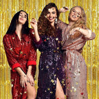 24 Pack Gold Metallic Foil Fringe Curtains, 3.2ft x 8.2ft Foil Fringe Curtain Backdrop Foil Streamers Party Supplies Tinsel Curtain Backdrop for Parties/Birthday/Halloween/Photo Booth