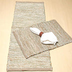 Chardin home Natural Jute Table Runner 13x36 Inch – Vintage Boho Rustic Table Decor – Handwoven Table Runner in Natural Jute and Sage Green-White – Farmhouse Dining or Console Table Accent