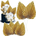 Gyufise 6Pcs Paper Palm Fan Cake Toppers Palm Spear Leaves Fan Cupcake Toppers Cake Insert Decorations Craft DIY Cake Bakeware Decoration for Birthday Party Wedding Party Decor Supplies Light Gold