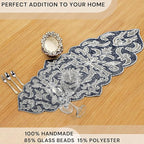 Decorative Beaded Table Runner - 36" Glass Beads & Polyester Table Runner Ideal for Dining, Décor, Luxury Table Centerpiece for Weddings, Holidays & Modern Home Accents (Blue Silver) - CLEENTABLE