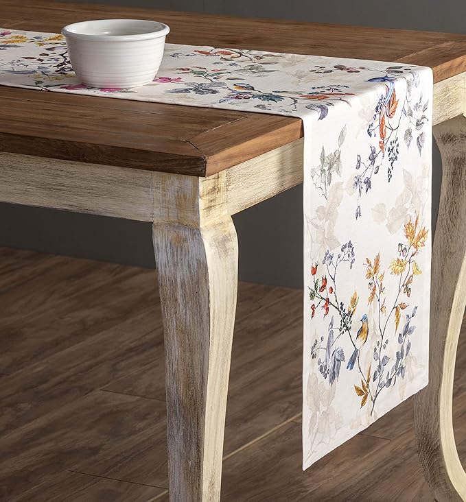 Maison d' Hermine Table Runner 100% Cotton Single Layer Table Runners 90 inches Long for Thanksgiving Christmas Decorations Home Kitchen Dining Party Wedding (Equinoxe - Beige, 14.5" x 90")
