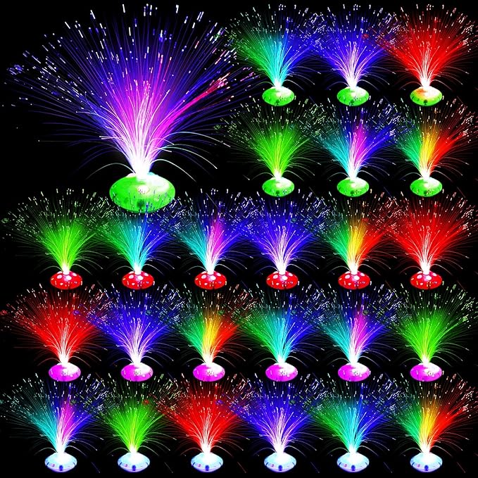 Retisee 24 Pcs Halloween Fiber Optic Lamp Multicolored Centerpiece Optic Lights Battery Powered with Cone Base Illuminated Crystals for Room Wedding Holiday Independence Day Tables Disco Party