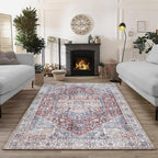 Bloom Rugs Washable Non-Slip 5' x 7' Rug - Red/Blue Traditional Medallion Area Rug for Living Room, Bedroom, Dining Room, and Kitchen - Exact Size: 5' x 7'