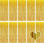 10 Pack Gold Backdrop Curtain 3.2ft x 8.2ft Metallic Tinsel Foil Fringe Curtains Photo Booth Background for Birthday Party Decoration Baby Shower Engagement Wedding Christmas Decoration (Gold)