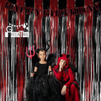Black Red Party Streamers Backdrop - GREATRIL Foil Fringe Tinsel for Stranger/Friday Party/Halloween Party Decorations - 3.2ft X 8.2ft - 2 Packs