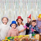 2 Pack Backdrop Curtains, 3.28 FT x 7.05 FT Laser Silver Fringe Curtains, Metallic Tinsel Foil Curtains Party Streamer, Photo Backdrop Party Decorations Bithday Photo Booth Props