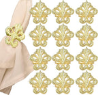 Lightweight Metal Napkin Rings Set of 12 - Fleur-de-Lis Napkin Holders for Dining Table, Weddings, and Special Events - Elegant Table Décor for Home & Restaurants (Gold) - CLEENTABLE