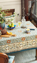 patdrea Designer French Linen Blue Tablecloth for Rectangle Table,Vintage Floral Table Cloth,Colorful Decoration Fall Cover Kitchen Dining for Thanksgiving,Tea Party,Christmas,63"x102"-Wensel