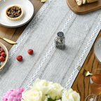 Artoid Mode Grey Rustic Cotton Linen Table Runner, Seasonal Embroidered Hollow Kitchen Dining Table Decoration for Home Party Decor 13x36 Inch