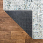 Bloom Rugs Washable Non-Slip 4' x 6' Rug - Cream/Light Blue/Teal Traditional Medallion Area Rug for Living Room, Bedroom, Dining Room, and Kitchen - Exact Size: 4' x 6'