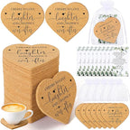 Uiifan 50 Set Wedding Favors for Guest Coaster Gifts Bulk Heart Shaped Coasters Thank You Cards Organza Bags Guest Souvenirs for Wedding Party Bridal Favors
