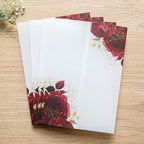 PONATIA 50 Pieces Vellum Jackets for 5x7 Invitation Cards - Red Flowers Printed Vellum Sleeves, Quinceanera Wedding Invitation Cards Wraps, Transparent Christmas Gift Cards Jackets
