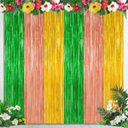 2 Pack Luau Decorations, 3.28 FT x 7.05 FT Summer Party Streamer, Green Brown Yellow Backdrop Tinsel Curtains Fringe Curtains, Metallic Hawaiian Supplies Aloha Party Decor