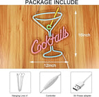 Cocktails Neon Sign for Wall Decor Man Cave Bar Home Art Neon Light LED Neon Lights Signs with Dimmer for Bedroom Office Hotel Pub Cafe Recreation Room Wall Artwork Sign Decor(15X13inches)