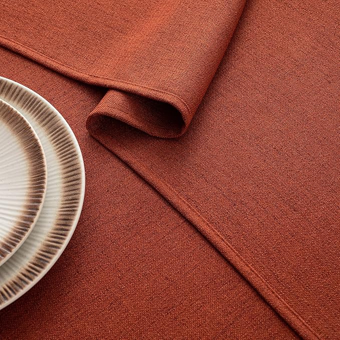 MIULEE Burnt Orange Linen Tablecloth 60x104 Inch Rectangle Table Cloth Waterproof,Stain Resistant & Wrinkle Resistant for Dining Party Wedding