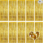 10 Pack Gold Backdrop Curtain 3.2ft x 8.2ft Metallic Tinsel Foil Fringe Curtains Photo Booth Background for Birthday Party Decoration Baby Shower Engagement Wedding Christmas Decoration (Gold)