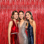 BTSD-home 10 Pack Red Foil Fringe Curtain, Metallic Photo Booth Backdrop Tinsel Door Curtains for Wedding Birthday Bridal Shower Valentine Bachelorette Christmas Party Decorations(8ft x 3ft)