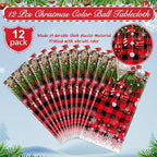 12Pcs Christmas Buffalo Plaid Snowflake Tablecloths,Plastic Red and Black Checkered Rectangle Christmas Tree Color Ball Table Cover for Winter Christmas New Year Holiday Party Decorations,54x108 inch