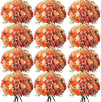 Tigeen Artificial Flowers Artificial Peonies Silk Flowers Faux Peony Fake Peony Silk Hydrangea Bouquet for Wedding Table Centerpiece Floral Vase Decor (Bright Orange,12 Bundles)