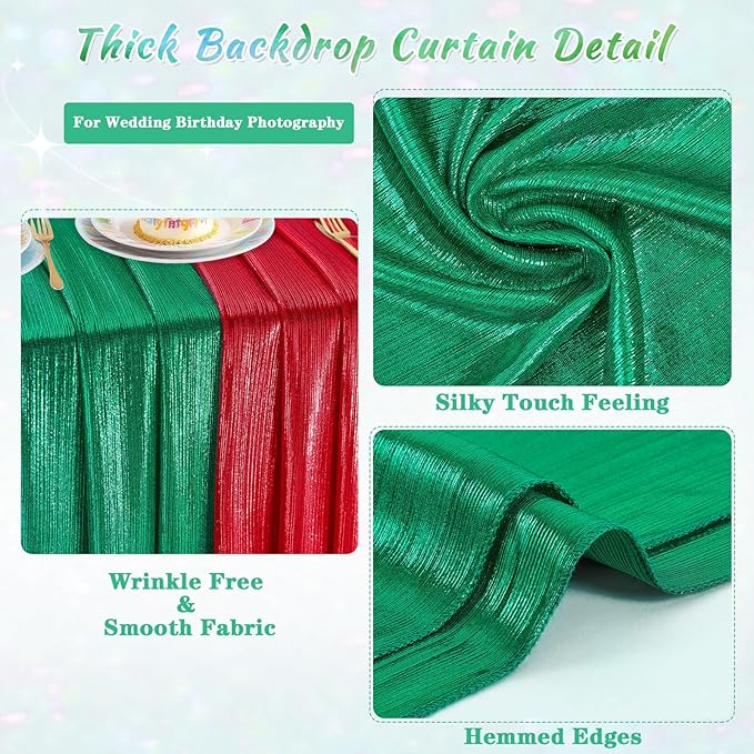 Wrinkle Free Green Backdrop Curtain for Parties Soft Photo Backdrop Drapes Curtains for Christmas Wedding Bithday Decor 4x8ft,4 Panels
