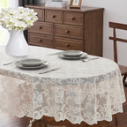 LinenZone Ivory Oval Tablecloth for Rustic Vintage Decor. Sheer Lace Tablecloth Works Great As Wedding Tablecloth, Thanksgiving Tablecloth or Christmas Tablecloth (Mia Oval 104, Ivory)