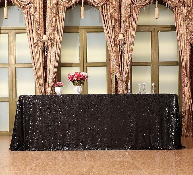 SquarePie Sequin Tablecloth 60 x 102 Inch Black Sparkly Table Cloth for Halloween Wedding Party