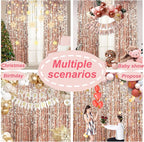 Big Sequin Rose Gold Drapes Curtains Panels Payette Sequin Backdrop Curtains Home Party Decoration Supplies 9FTx9FT for Thanksgiving Christmas Decor