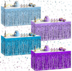4 Pack Blue Purple Series Table Skirts, 29x108" Metallic Foil Tinsel Fringe Table Skirt for Rectangle Tables Streamer Curtains Backdrop, Party Decorations for Birthdays, Weddings, Holidays