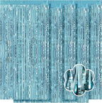 5 Pack Blue Foil Curtain Backdrop 3.2ft x 9.8ft Metallic Tinsel Foil Fringe Curtains Streamer Photo Booth Backdrop for Birthday Party Engagement Bachelorette Party Decorations (Light Blue)