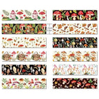 Adirasenotek 12 Rolls Mushroom Washi Tape Set,Vintage Washi Tape Decorative Paper Stickers Decorative Tape,DIY Art Crafts Wrapping Decor for Gifts Wrapping