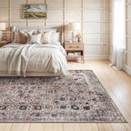 Bloom Rugs Washable Non-Slip 8' x 10' Rug - Light Tan/Blue Traditional Oriental Area Rug for Living Room, Bedroom, Dining Room, and Kitchen - Exact Size: 8' x 10'