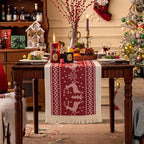 Table Runners 95 Inches,Elk Table Runner with Tassel Fringe,Christmas Table Runner for Party，Coffee Table, Festival