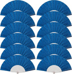 12 Pack Handheld Fan,Folding Hand Glitter fan with Shining Transparent Fan Rib – Ideal for Wedding, Church, Festival, Dance, Tea Party, Club, and EDM Accessories, Royal blue