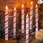 Baquler 6 Pcs Christmas Flameless Taper Candles 10.6 Inch Sea Salt Candy Cane Candles Battery Operated LED Christmas Candlesticks for Xmas Centerpiece Holiday Party Decor