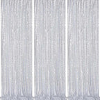 Silver Sequin Backdrop Party Decorations - 3 Packs 2ft x 8ft Silver Photography Background Curtain for Christmas Birthday