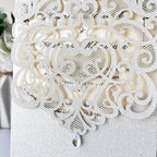 Hosmsua 5.12 x 7.3 Inch 50pcs Silver Laser Cut Lace Flora Wedding Invitation Cards with Rhinestone and Envelopes Customized Printed Invitations for Bridal Shower Quinceañera Wedding Invite