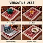 Placemats Set of 4,Elk Placemat with Tassel Fringe,Christmas Placemats for Coffee Table Western Restaurant