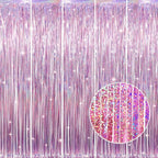 GOER 3.2 ft x 8.2 ft Metallic Tinsel Foil Fringe Curtains Party Photo Backdrop Party Streamers for Birthday,Graduation,New Year Eve Decorations Wedding Decor(5 Packs,Laser Pink)
