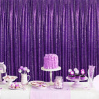 Purple Halloween Backdrop - Sequin Backdrop 2 Pieces 3x8FT Purple Glitter Drapes Fabric for Photography Wedding