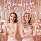 Foil Fringe Curtains Party Decorations - Melsan 3 Pack 3.2 x 8.2 ft Tinsel Curtain Party Photo Backdrop for Birthday Party Baby Shower Rose Gold