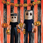 Black Orange Streamers Party Backdrop - GREATRIL Tinsel Fringe Curtain for Halloween Decorations/Pumpkin/Birthdays Party Decoration - 3.2ft X 8.2ft - 2 Packs