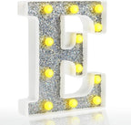 Pooqla Light Up Letters, LED Marquee Letters for Silver Birthday Decorations, Battery Powered Night Light Teenager Girl Room Decor, Gift for Girls Boys Wedding Bedroom Christmas Party Decor, Letter E