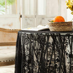 Gorgeous Round Lace Tablecloth,Vintage Floral Embroidered Table Cloths, Chic Round Table Cover for Wedding Banquet HolidayDinner Tables 60INCH (Black)