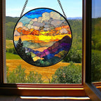 Stained Glass Window Hanging, Abstract Clouds Mountains Landscape Suncatcher for Doors Window Home Sun Catchers Decor Mother's Day Birthday Gifts for Women, Men Mom 7.8 in