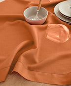 Solino Home Linen Square Tablecloth 52 x 52 Inch - 100% Pure Linen Pumpkin Table Throw - Classic Hemstitch, Machine Washable Table Cloth for Fall, Autumn, Halloween, Thanksgiving, Holiday