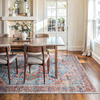 Bloom Rugs Washable Non-Slip 8' x 10' Rug - Coral/Sky Blue Traditional Medallion Area Rug for Living Room, Bedroom, Dining Room, and Kitchen - Exact Size: 8' x 10'