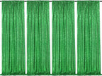 Green Sequin Backdrop 4 Panels 2FTx8FT Wedding Photo Backdrop Glitter Birthday Party Decorations Sparkle Background Drapes