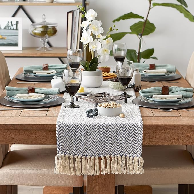DII Woven Basic Tabletop Collection, Chevron Table Runner, 15x108, Stone Blue