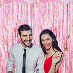 2 Pack 3.3x8.2 Feet Laser Pink Foil Fringe Backdrop Curtains, Tinsel Streamers Birthday Party Decorations, Fringe Backdrop for Graduation, Baby Shower, Gender Reveal, Disco Party